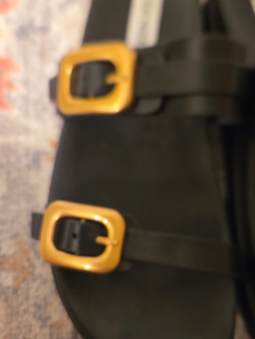 Steve Madden Leather Black Slide Sandals with Gold Buckles